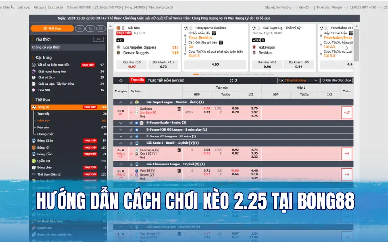 Hướng dẫn cách chơi kèo 2.25 tại Bong88 chi tiết