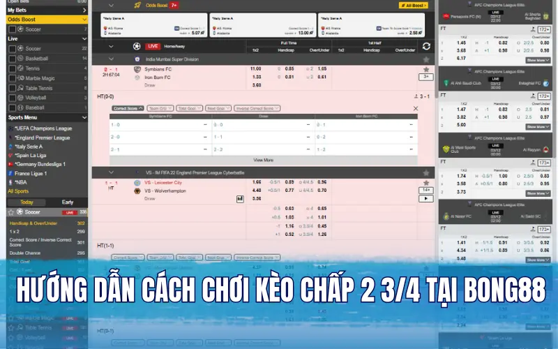 Hướng dẫn cách chơi kèo chấp 2 3/4 tại Bong88