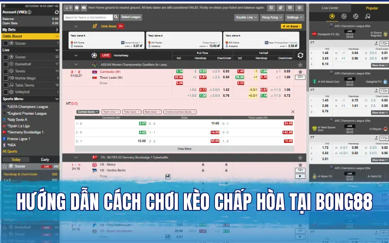 Hướng dẫn cách chơi kèo chấp hòa tại Bong88