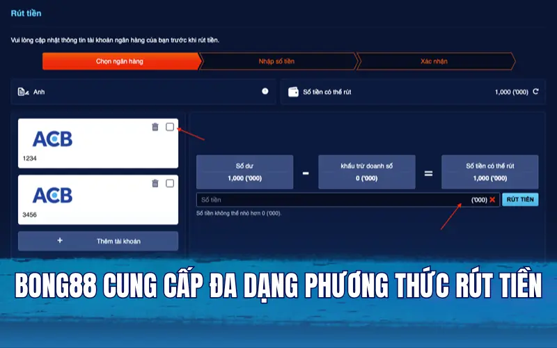 Bong88 cung cấp đa dạng phương thức hỗ trợ người chơi rút tiền